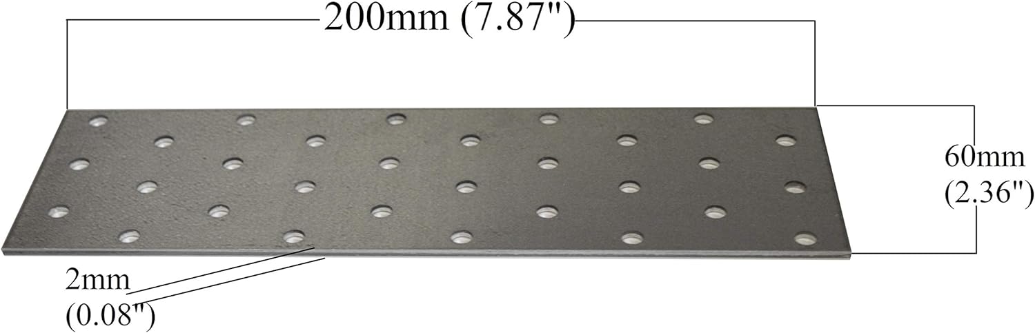 Flat Connecting Joining Plate Galvanised Heavy Duty Metal Steel Sheet 7.87"x2.36"x0.08" (200 x 60 x 2mm) Pack of 5pcs Silver - Image 3