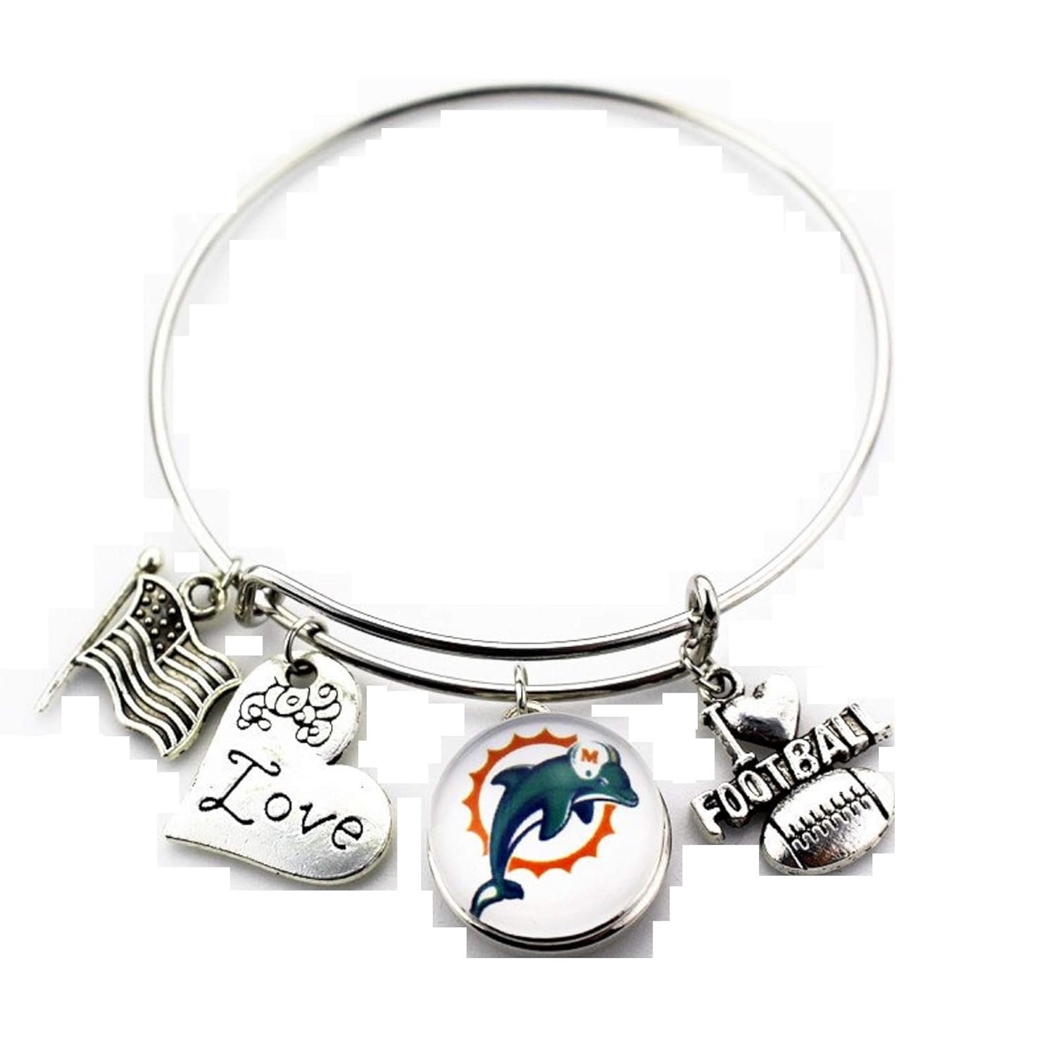 BAS Miami Dolphins Metal Charm Bracelet 7 to 9 Adjustable BAS Miami Dolphins Metal Charm Bracelet 7 to 9 Adjustable