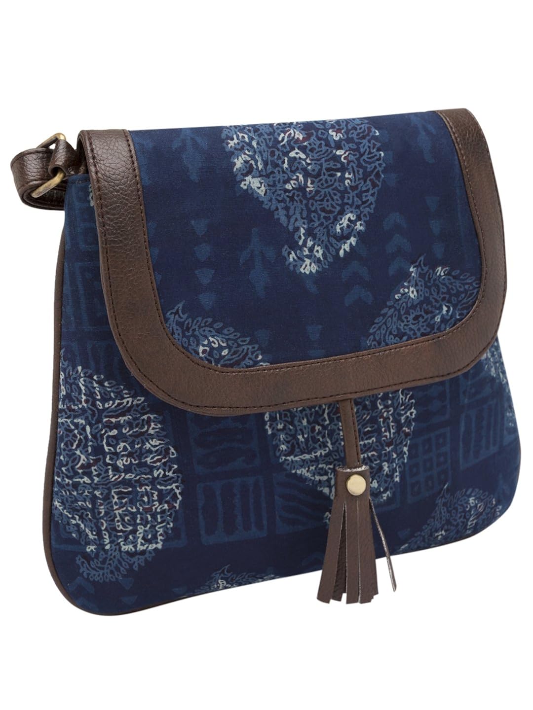 vivinkaa indigo ethnic printed sling bag for women