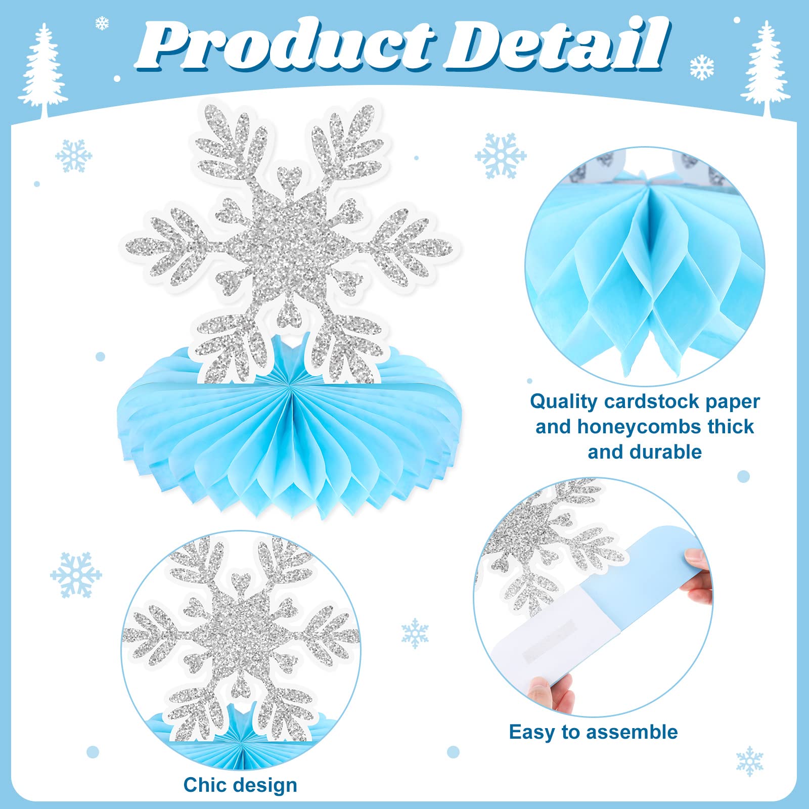 Faccito 9 Pcs Winter Table Honeycomb Centerpieces Snowflake Honeycomb Party Decorations Winter Party Centerpieces for Snowflake Theme Christmas Birthday Party Supplies(Blue)