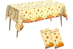 KQNBI Thanksgiving Tablecloth Disposable Rectangle 2 Pack Plastic Fall Tablecloth Autumn Pumpkin Tablecloth 54 x 108 Inch Thanksgiving Table Cover for Dinner Kitchen Picnic Thanksgiving Party Decorations