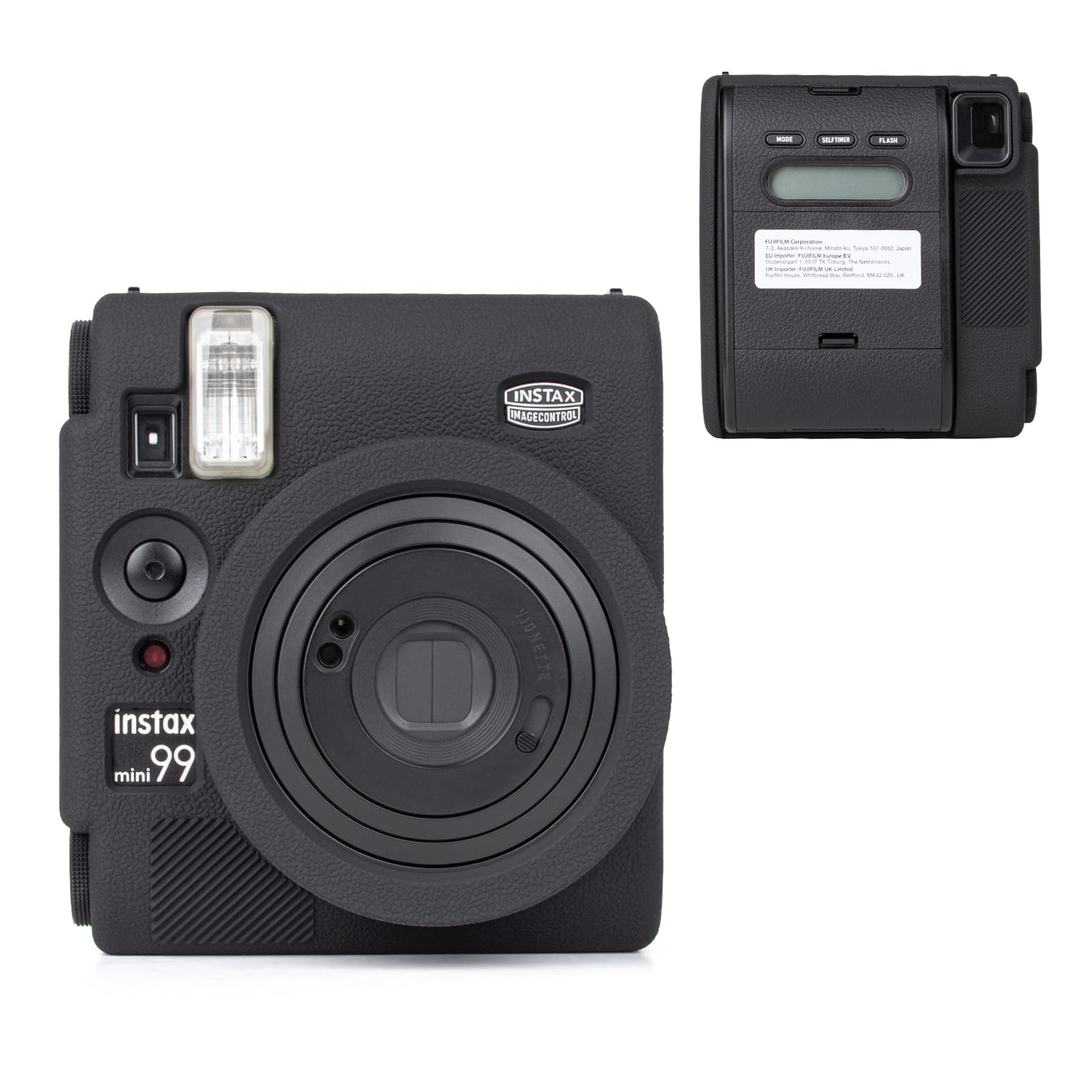 HIYQIN Camera Case Compatible with Fujifilm Instax Mini 99 Instant Camera, Silicone Cover for Instax Mini 99, Protective Case with Bold Vivid Color - Classic Black