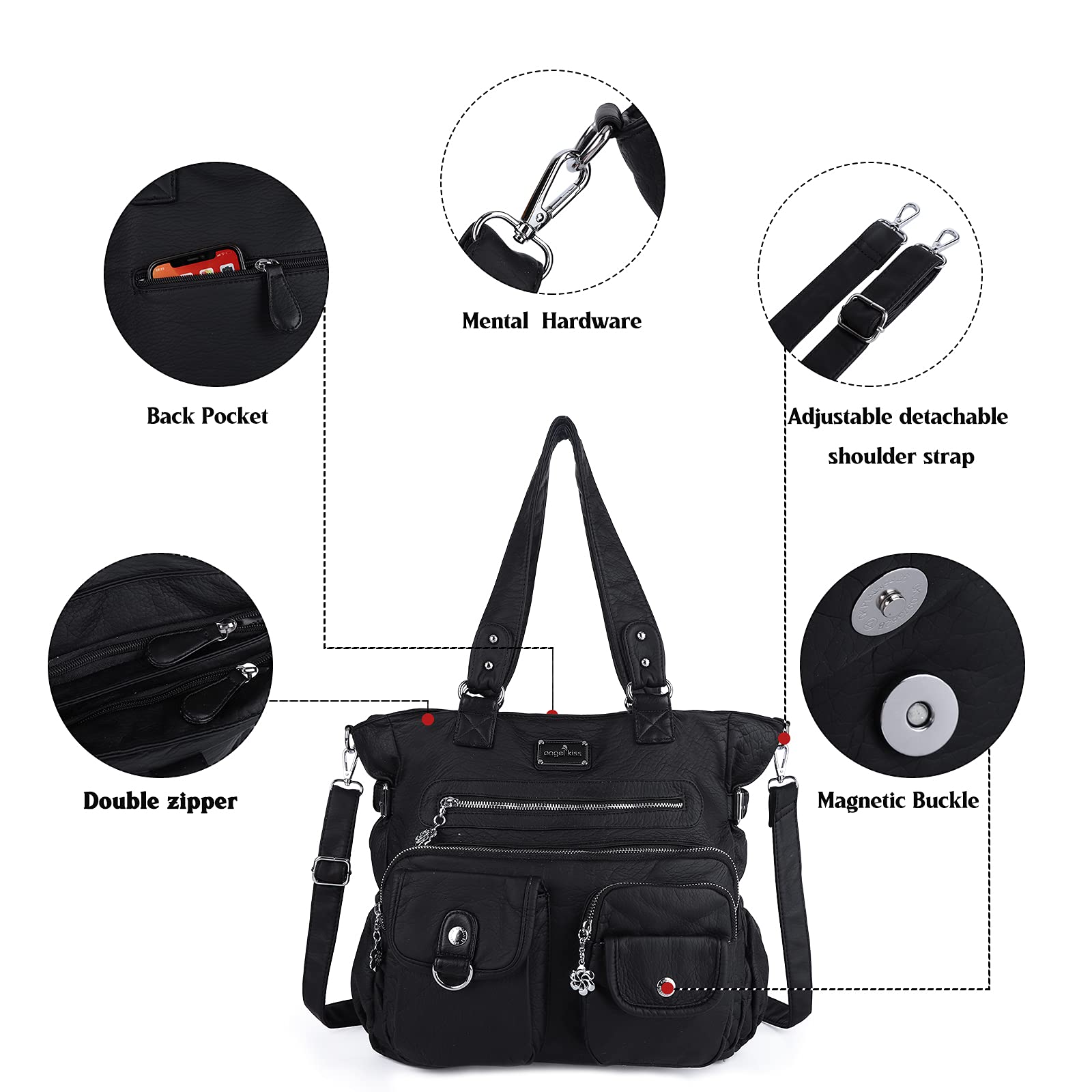 Angel Kiss Angelkiss Purses and Handbag for Women Soft Leather Hobo Bags Satchel Shoulder Bags Ladies Tote Crossbody Bag