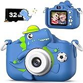 Dinosaur Kids Camera for Boys Girls, Toddler Digital Selfie Camera with Cute Protective Cover and 32G SD Card, Christmas Birthday Gifts Toys for 3 4 5 6 7 8 9 10 11 12 Years Old Little Girls and Boys