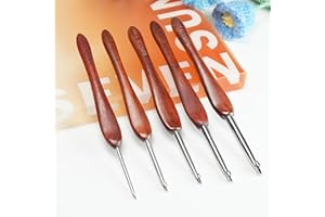 SEVENSUN Mimosa Crochet Hooks Set 5 Pack of 2.5mm 3.5mm 4.5mm 5.5mm 6.5mm Crochet Hook, Hand Polished Ergonomic Crochet Hooks, Stainless Steel Crochet Hook, Wood Handle