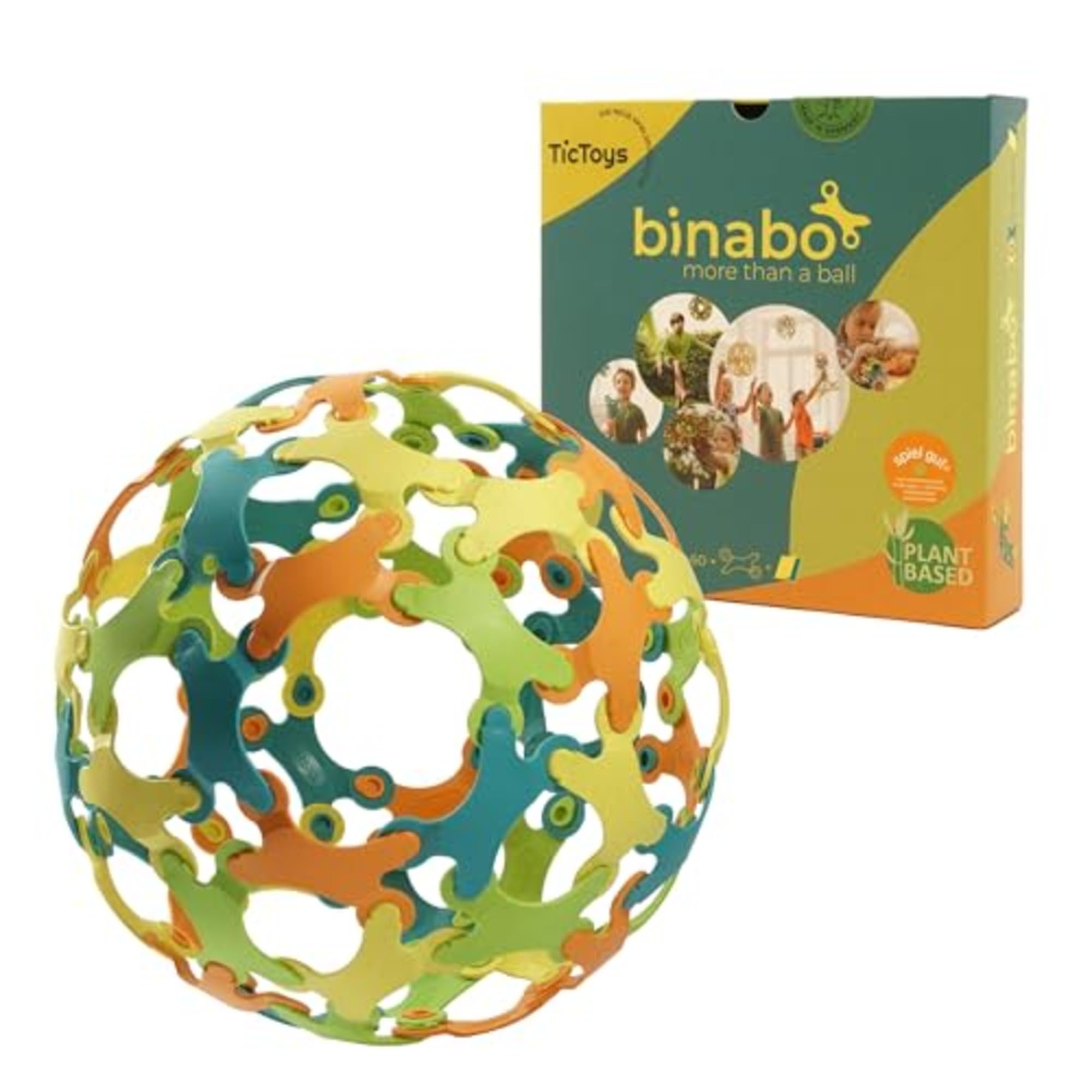 BINABO 60-Piece Creative Construction Game – Build Footballs, Cranes & More – Eco-Friendly Building Toy for Kids Age 4+ Flexible, Non-Toxic Chips in 4 Colours