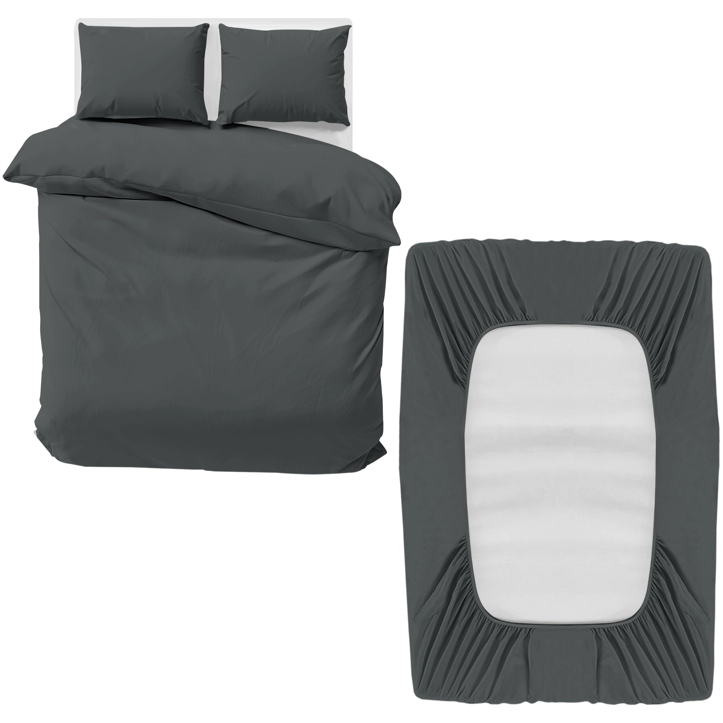 MOONLIGHT20015 Super King Bedding Set 4 Piece Duvet Cover Fitted Sheet with Pillow cases Soft Brushed Microfiber Duvet Cover sets Charcoal