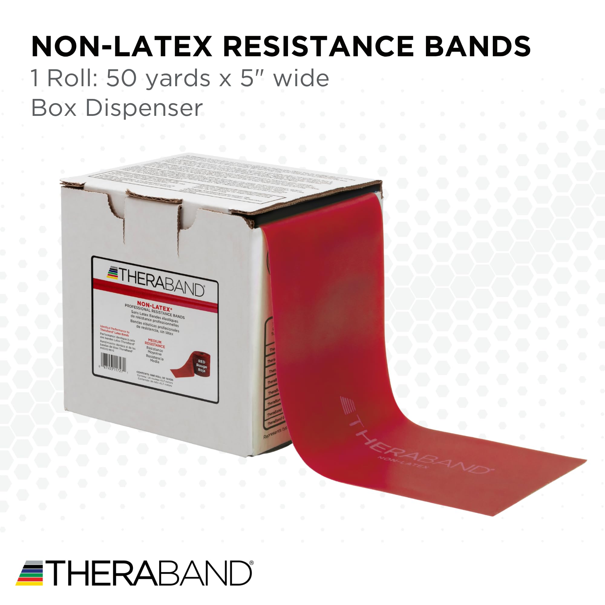 THERABAND Resistance Band, Red, Medium, 50-Yard Roll, Latex-Free, Elastic Band for Exercise, Physical Therapy, Yoga, Pilates, Stretching, Home Workouts, Cut-to-Length, Color-Coded Levels