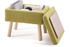 Wimarsbon Storage Ottoman,Small Foot Stool with Wood Legs,Teddy Velvet Footrest with Soft Padded Seat,Accent Small Table or P