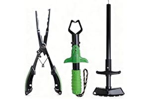 KULPORT Fishing Tools Kit, 3PCS Fishing Accessories, Aluminum Fishing Pliers, Stainless Steel Fish Lip Gripper, Fish Hook Remover, Fshing Gear Gifts for Man & Women