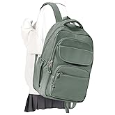 Lendolk Cute School Backpack for Teens Girls Boys Waterproof School Bag Basic Backpack for College Students Multi Pocket Backpack Lightweight Casual Daypack Backpacks for Women Men（Green）