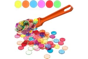 TCOINERY Bingo Chips Set-Magnetic Wand & 100 Counting Chips-6 Colors Transparent Plastic Markers for Family School Learning Game Zoom Bingo and Pokeno Nights