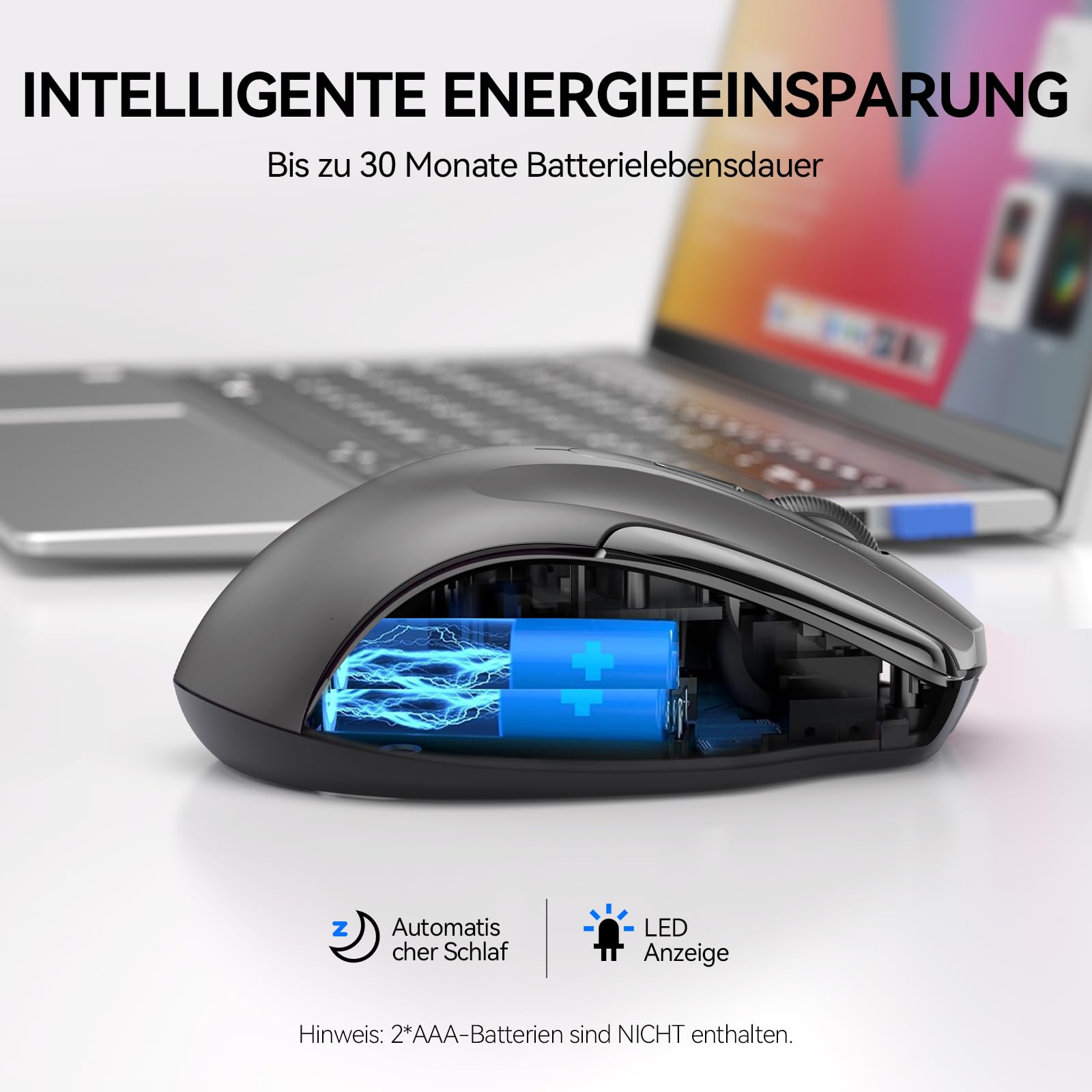 TECKNET Bluetooth Maus, 4800 DPI Kabellos Ergonomische Maus (Tri-Modi: BT 5.0/3.0+2.4G), 30 Monate Batterielaufzeit, Leise Funkmaus für Laptop PC Computer, Windows, Mac OS, Android 6