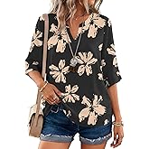LOMON Women's Dressy 3/4 Length Sleeve Tops Business Casual Blouses Summer Tees Shirts