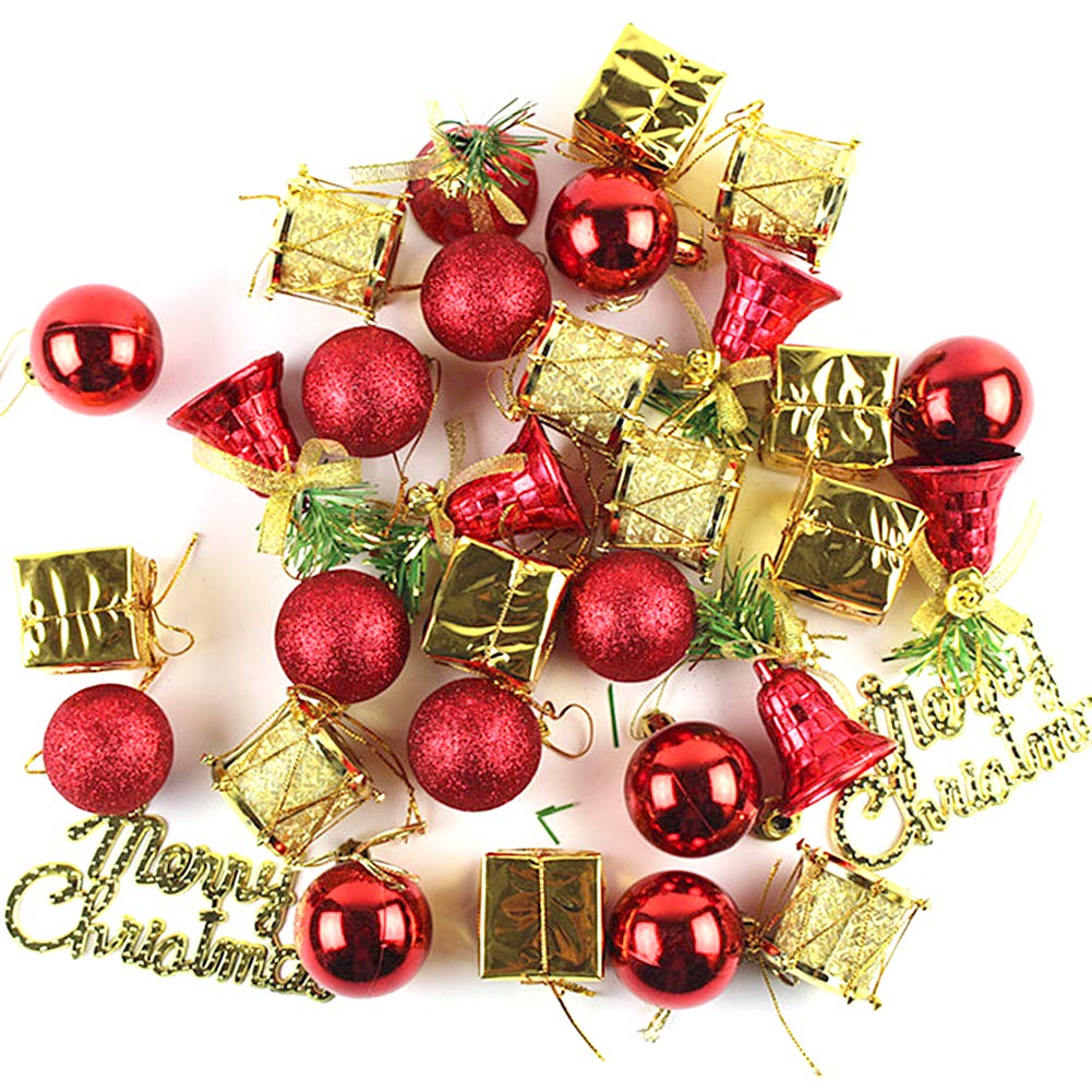 ART TO REAL 32ct Christmas Tree Ornaments Ball Assorted Shatterproof Christmas Decorations Ball Baubles Shiny Matt Glitter Hanging Plastic Pendants Gifts for Xmas Holiday Party