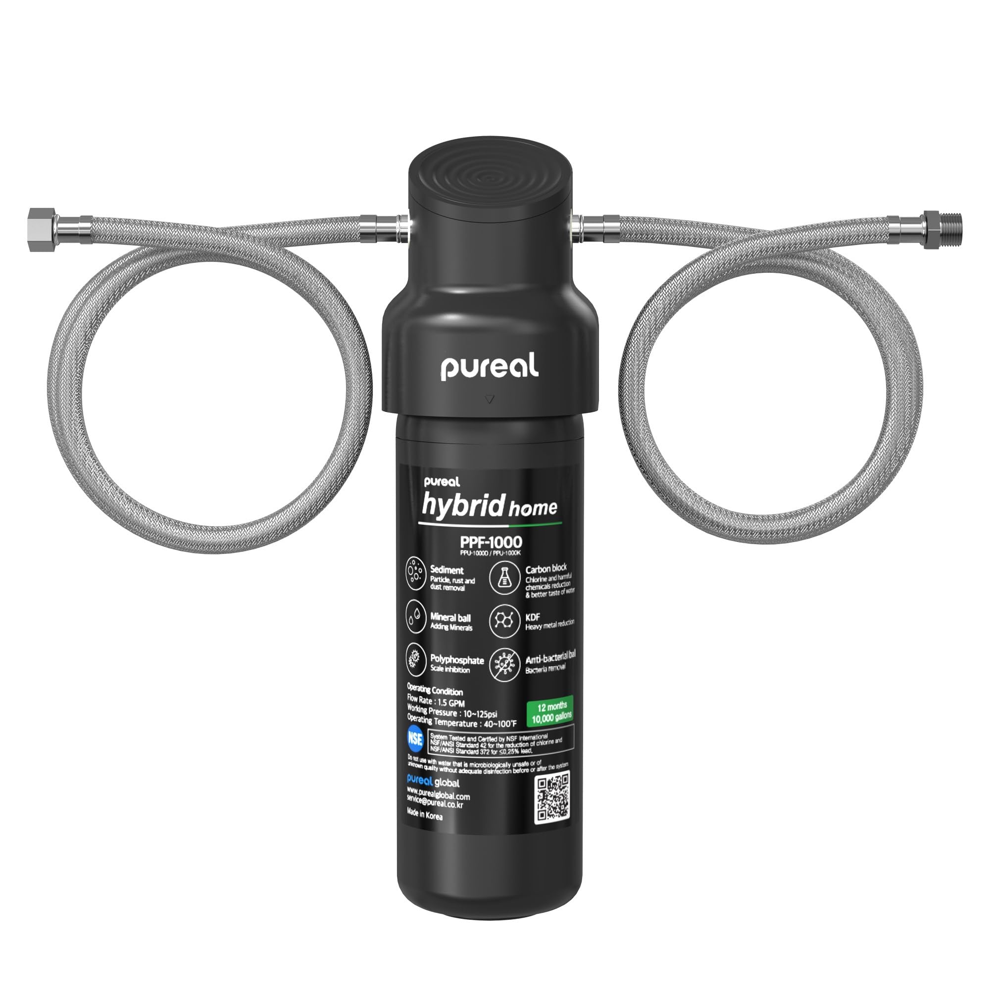 Pureal Hybrid Home PPF-1000 Wasserfilter Untertisch - 25,4 Cm Kohleblock, Reduziert Kalk, Chlor Und Schwermetalle