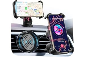 heetipuk Car Phone Holder with Bluetooth Speaker, Amplify Phone Navigation/Music Volume, Gifts for Dad and Mom, Induction Speaker User-Friendly for Seniors, Dashboard/Air Vent Mount, USB A to C Cable