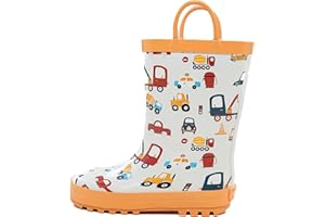 Hbxooxts Kids Rain Boots - Toddler Waterproof Rubber Kids Rain Boots for Girls and Boys with Fun Patterns and Easy-On Handles