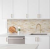 Yipscazo 12"x12" Peel Stick Stone Metal Tile Backsplash Beige Gold Kitchen Bath view 2