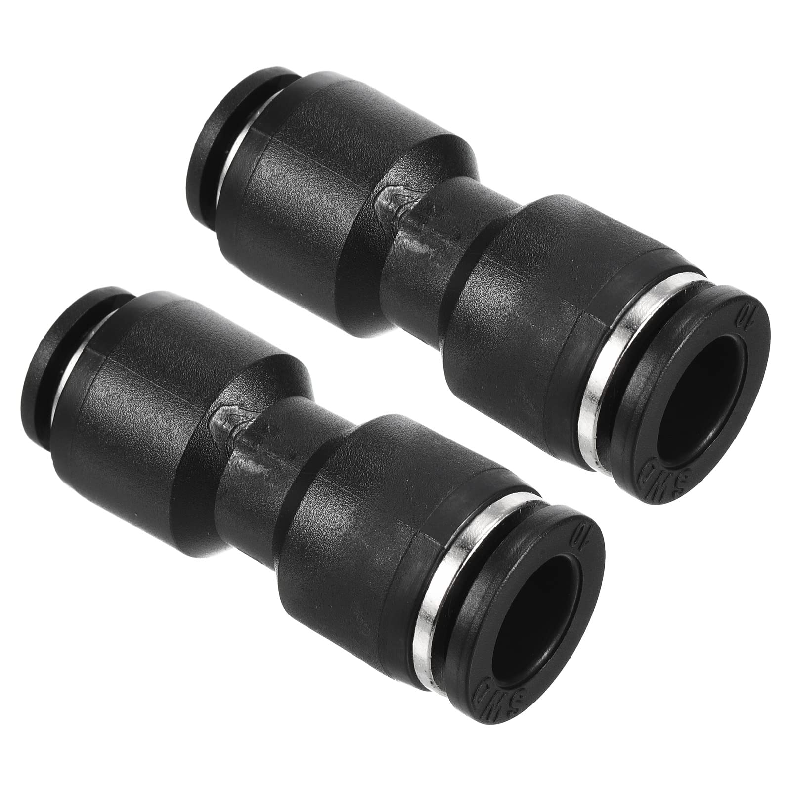 PATIKIL 10mm to 8mm Reducing Push to Connect Air Line Fitting, 2 Pack Straight Union Reducer Pneumatic Quick Connect Fittings, Black