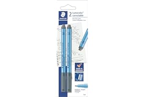 STAEDTLER Lumocolor Correctable Pens: 2ct, Black, Medium 1.0mm Tip, Dry Erase With Built-in Eraser - Use on Glass, Whiteboard