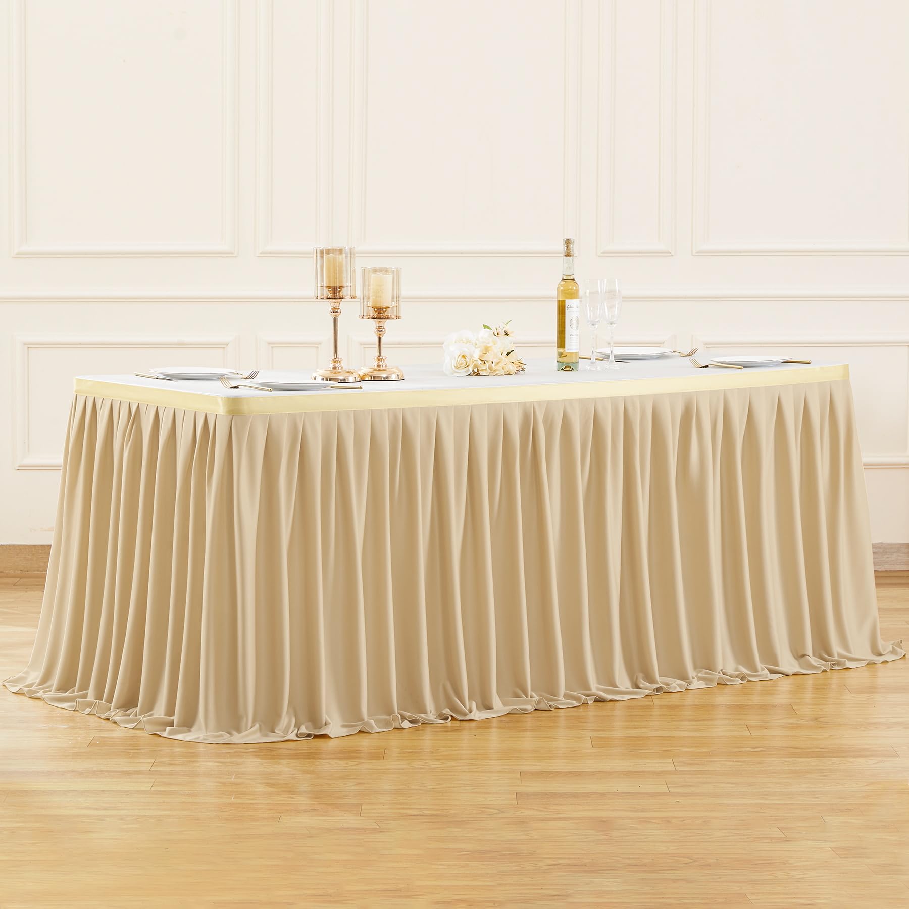 Partisky Champagne Polyester Table Skirt for