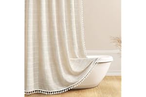 Awellife Boho Shower Curtain for Bathroom Beige Linen Fabric Shower Curtains Set with 12 Hooks Thick Textured 72x72