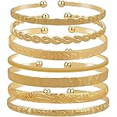 FUNOJOY Gold Bangle Bracelet Set, Multi Layer Stackable Bracelets for Women, Elegance Charms Gold Bangles Boho Open Adjustable Bracelets Jewelry Gift for Her