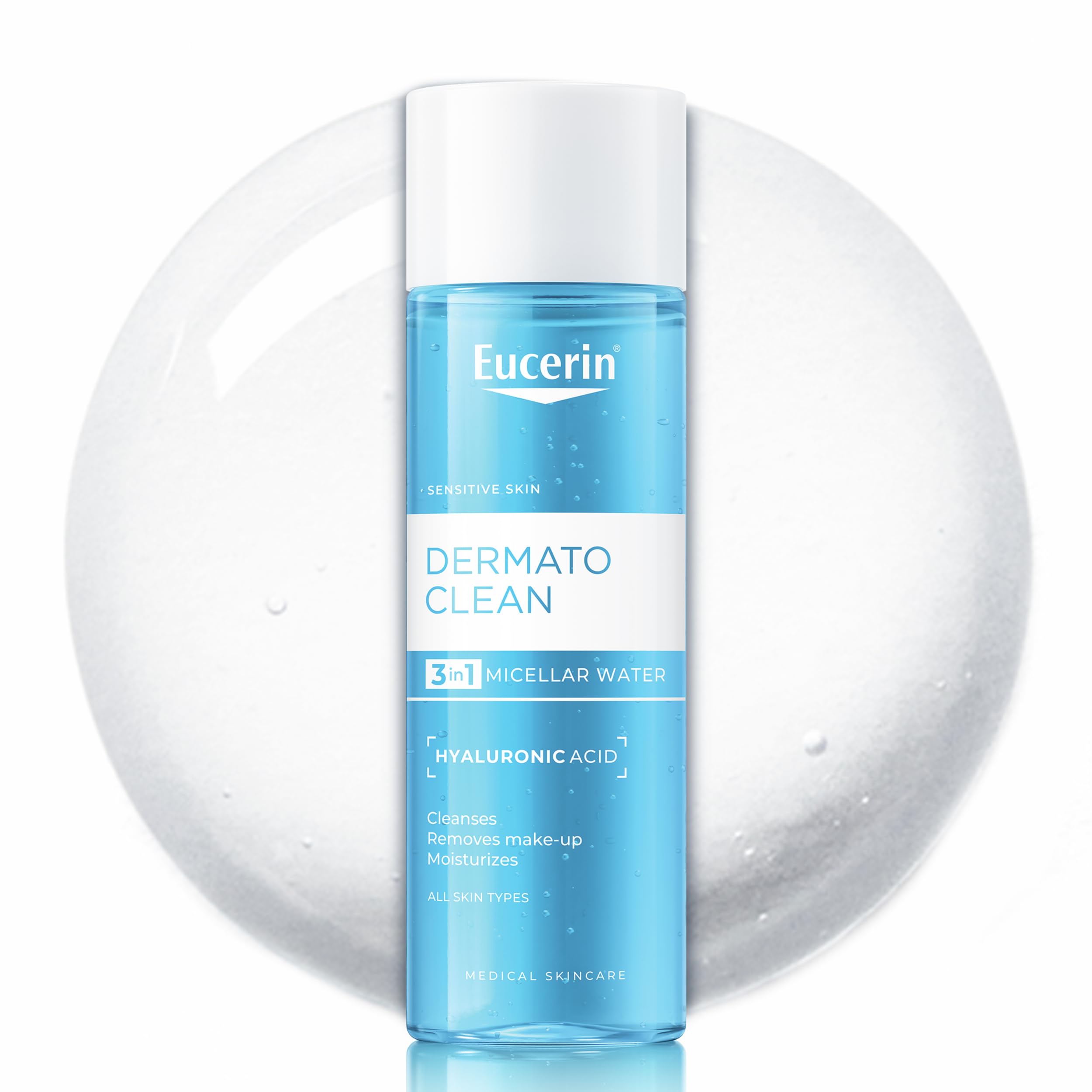 Eucerin DermatoClean 3in1 Micellar Cleansing Fluid 200ml, Gentle Facial Cleanser to Remove Dirt, Oil, Makeup and Impurities, Cleansing Water with Hyaluronic Acid