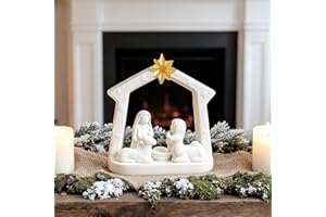 DN DECONATION White Ceramic Nativity Set for Christmas Indoor, Porcelain Nativity Scene with Manger, Modern Christmas Holy Family Nativity Sets & Figures for Home Tabletop Shelf Display Decoration