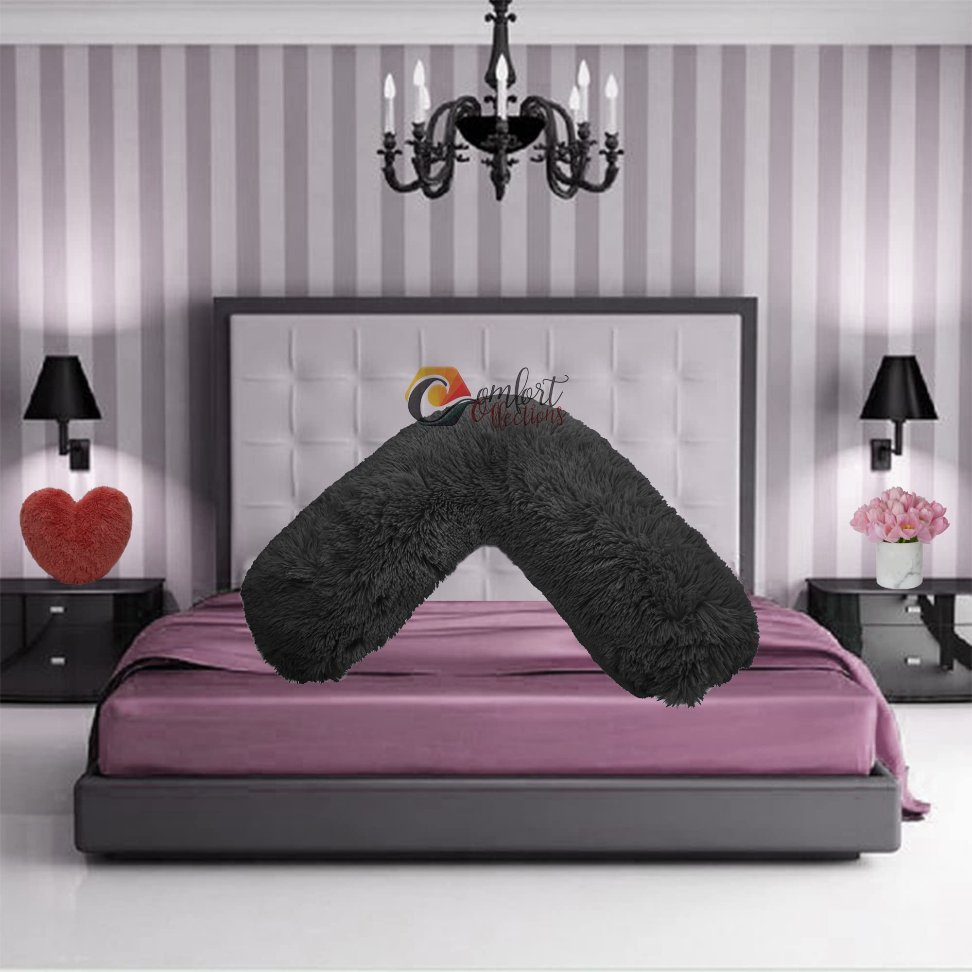 V Shaped Teddy Cuddles V Pillow Case Soft Back Neck Nursing Pregnancy Support Warm Cosy Pillowcase COLOUR: BLACK