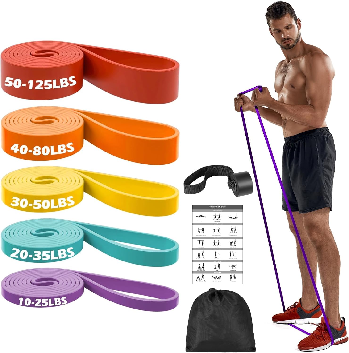 Zacro Resistance Bands, 5 Resistance Levels (15-125 LBS) Pull Up Assistance Bands, Exercise Bands Heavy Duty Resistance Band Set with Door Anchor, for Working Out, Muscle Training, Pull Up Assist Image