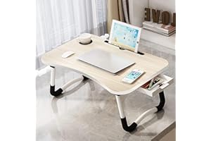 EAQ Laptop Bed Desk,Bed Table Portable Foldable Laptop Bed Tray Table with Cup Holder/Storage Drawer/Bookshelf Board for Bed/