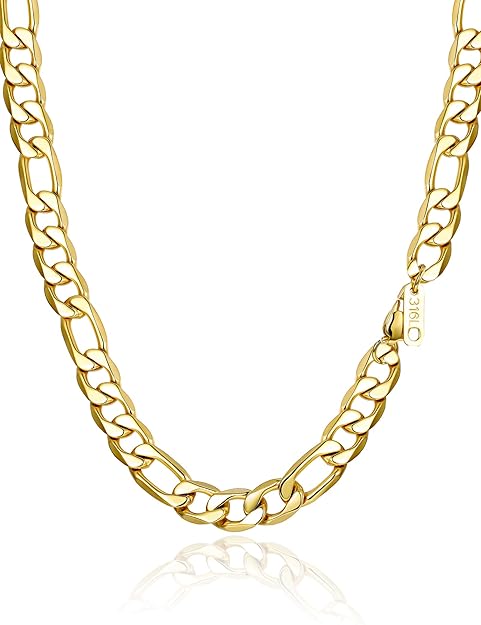 sailimue Figaro Kette Edelstahl Link Halskette für Herren Damen 4-13mm Breite Halskette Länge 46-76 cm Schwarz/Gold/Silber To