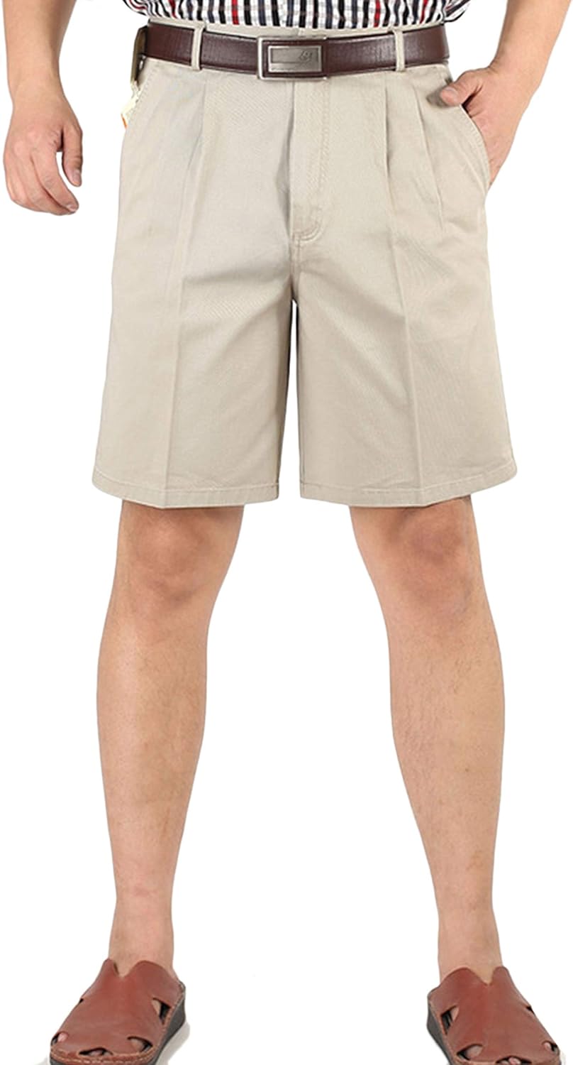 Yeokou Men's Classic Weekend Oxford Pleated Front Golf Shorts at  Men’s Clothing store