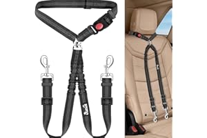 2-Pack Dog Seat Belt, Adjustable Nylon Pet Safety Harness Car Headrest Restraint, No-Tangle Elastic Bungee Leash