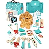 Lehoo Castle Wooden Doctor Kit for Kids, Vet Play Sets for Kids, Veterinarian Kit for Toddlers, Kids Doctors Play Set with Do