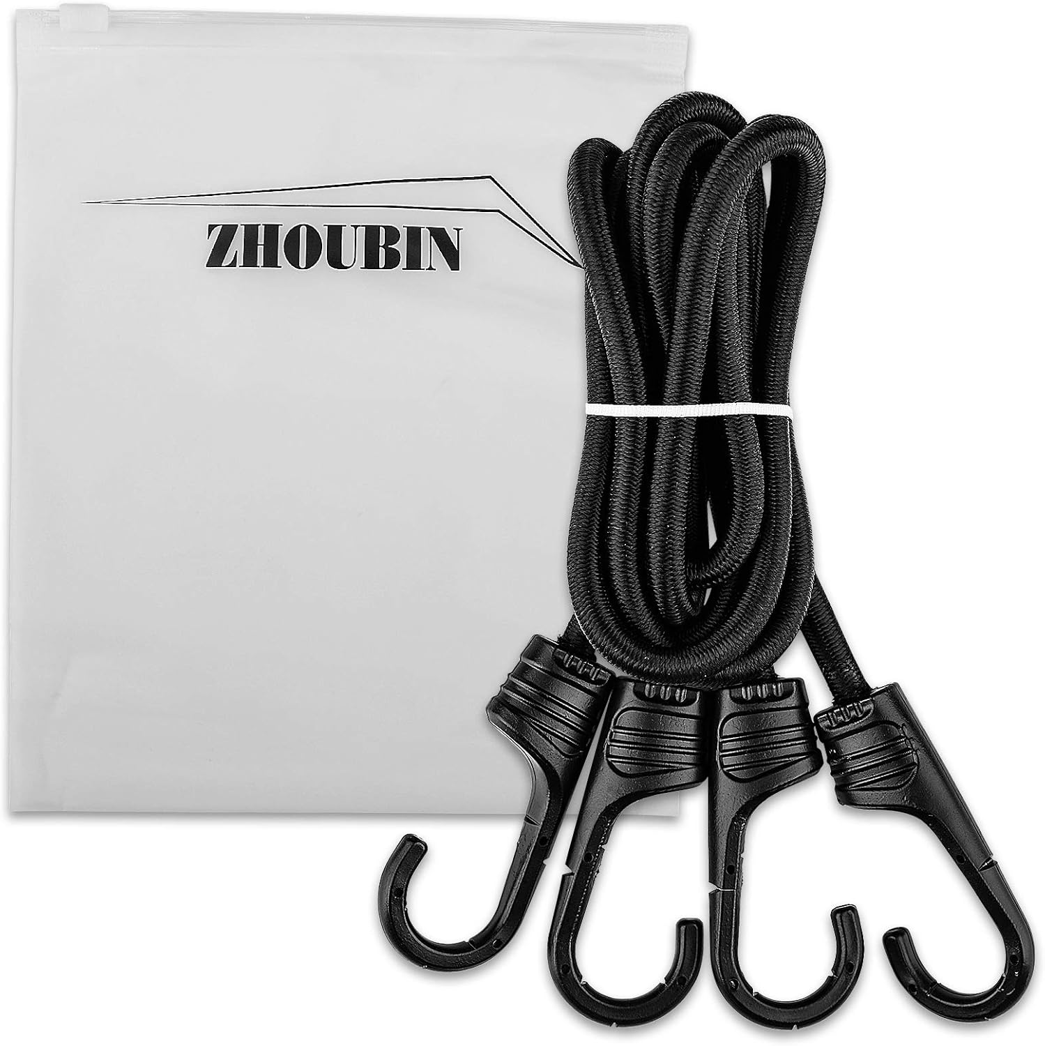 ZHOUBIN 48 Inch Black Bungee Cords with Hooks Heavy Duty, 2 Pcs: Automotive