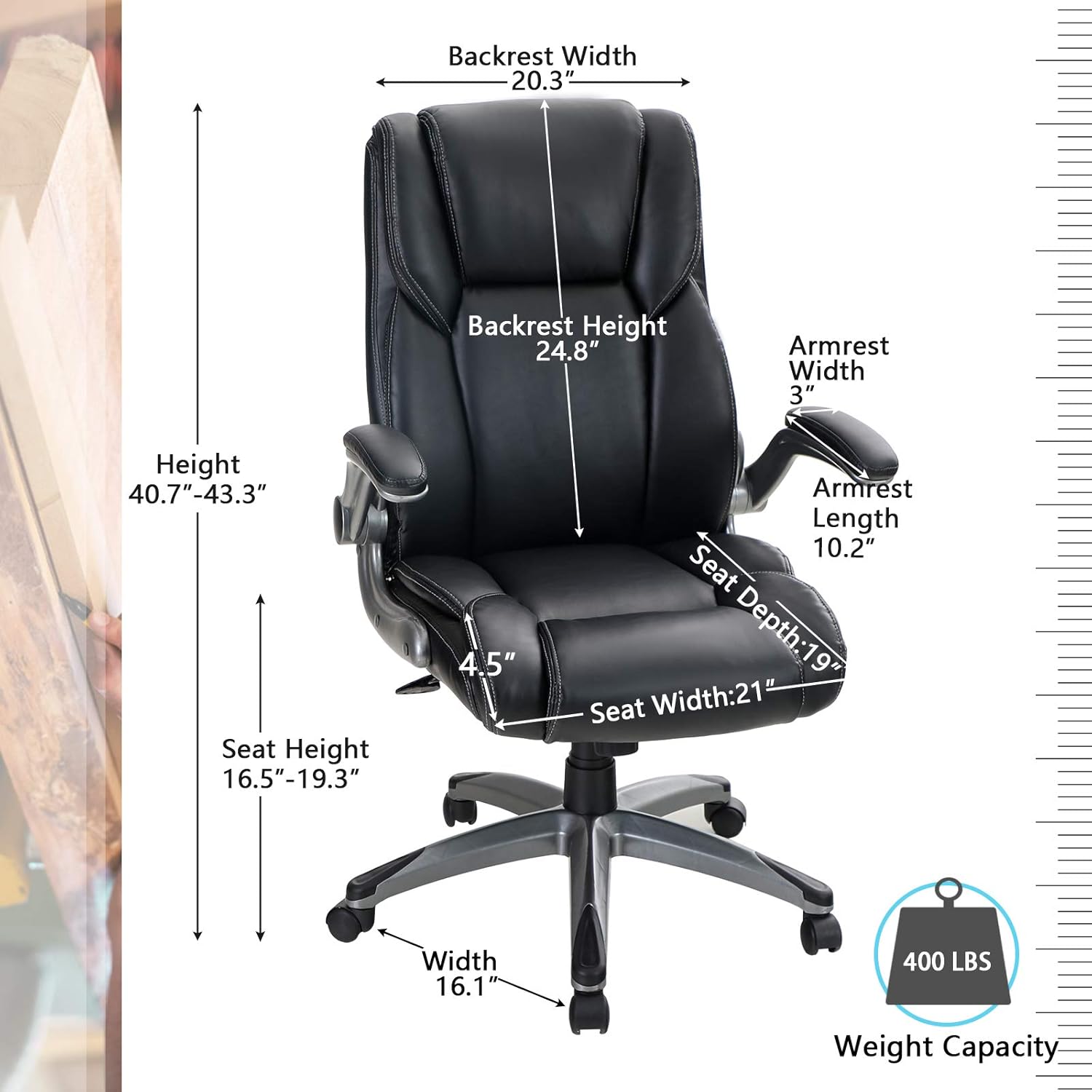 ALPHA HOME High Back Executive Chair Ergonomic Office Chair Managerial Computer Desk Chair Flip Up Armrest Big Tall Adjustable Height PU Leather Task Chair Rolling Swivel Chair-Capacity 400LBS: Kitchen & Dining