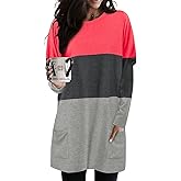 KISSMODA Womens Casual Tunic Tops for Leggings Long Sleeve Fall Shirts with Pockets
