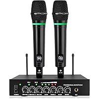 LiNKFOR Wireless Microphone System,UHF Rechargeable Wireless Dual Cordless Microphone System with Volume Treble Bass Echo Con