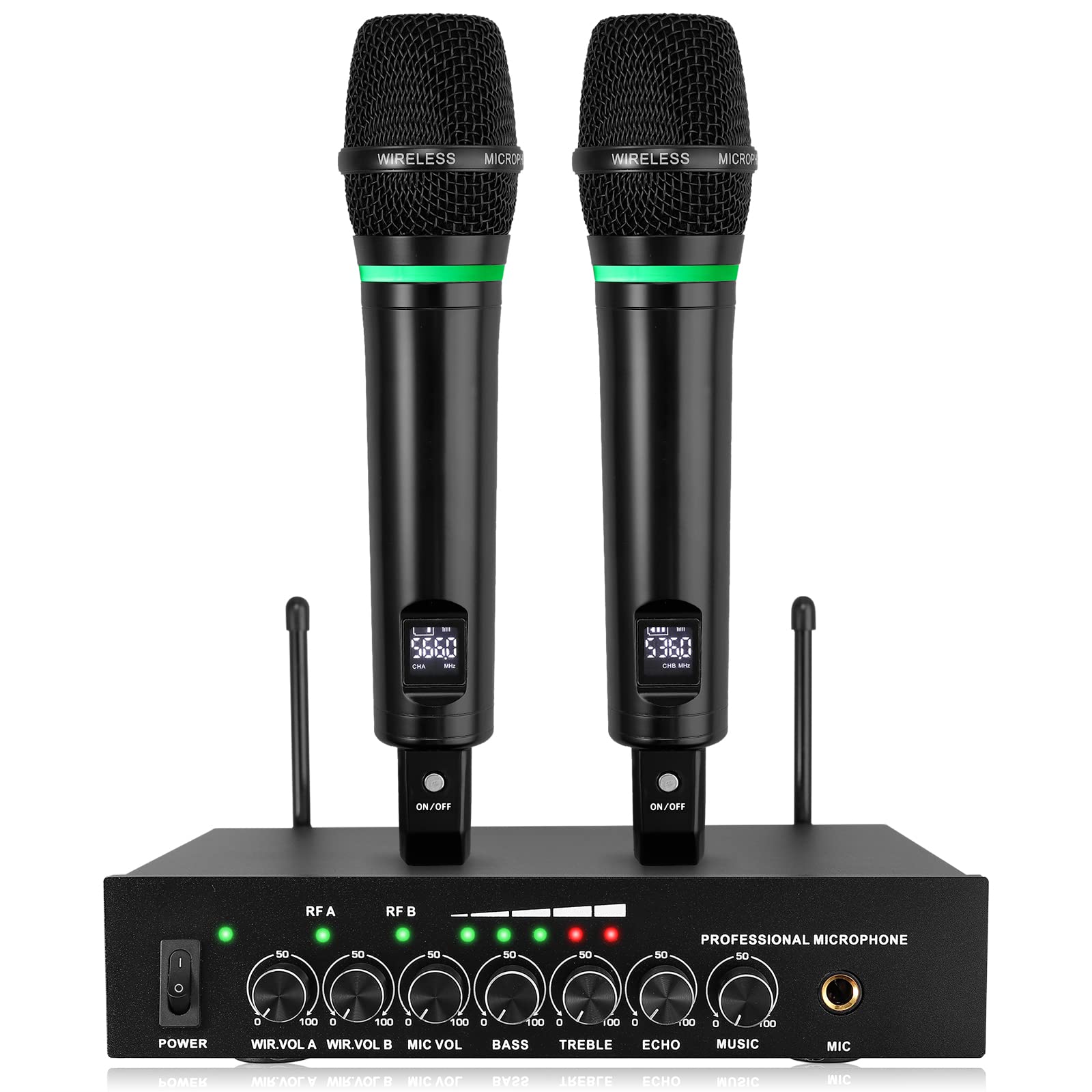 LiNKFOR UHF Wireless Microphone System - Rechargeable Dual Channel with Metal Handheld Mics & Bluetooth 5.0 Receiver 50m Range & 10Hrs Working Time for Karaoke, Wedding, Conference, PA Speaker