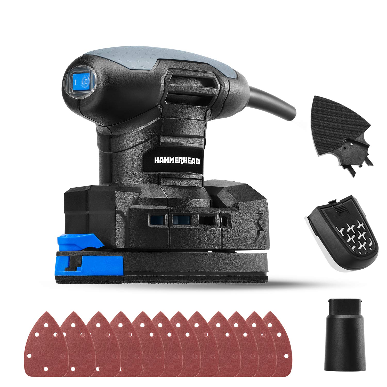 Photo 1 of Hammerhead 1.4-Amp Multi-Function Detail Sander with 12pcs Sandpaper, Dust Collection System, and Detail Attachment - HADS014
