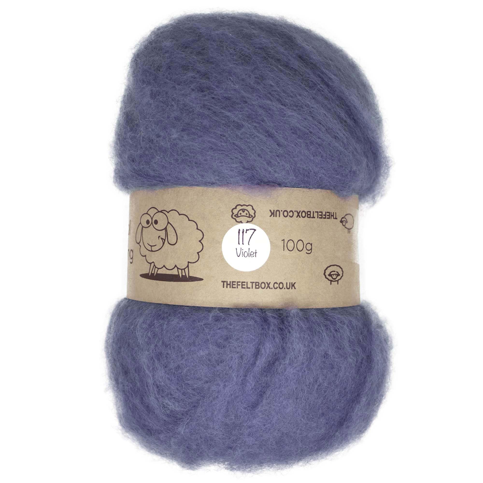 The Felt Box Needle Felting Wool Carded Batting : Short Coarser Mixed Together Fibres, Use as Core or Finish Wool 100 g | 3.5 oz- Violet #117