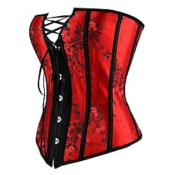 Blidece Womens Floral Pattern Lace Trim Corset Top