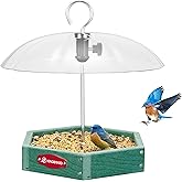 Kingsyard Large Platform Bird Feeder Outdoor Hanging, Adjustable Dome Squirrel Proof Rain Cover, Metal Mesh Tray Recycled Plastic Wild Bird Seed Feeding Station, Green