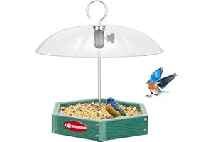 Kingsyard Platform Bird Feeder for Outdoor Hanging - Rugged Recycled Plastic Wild Bird Feeding Station with Adjustable Dome &