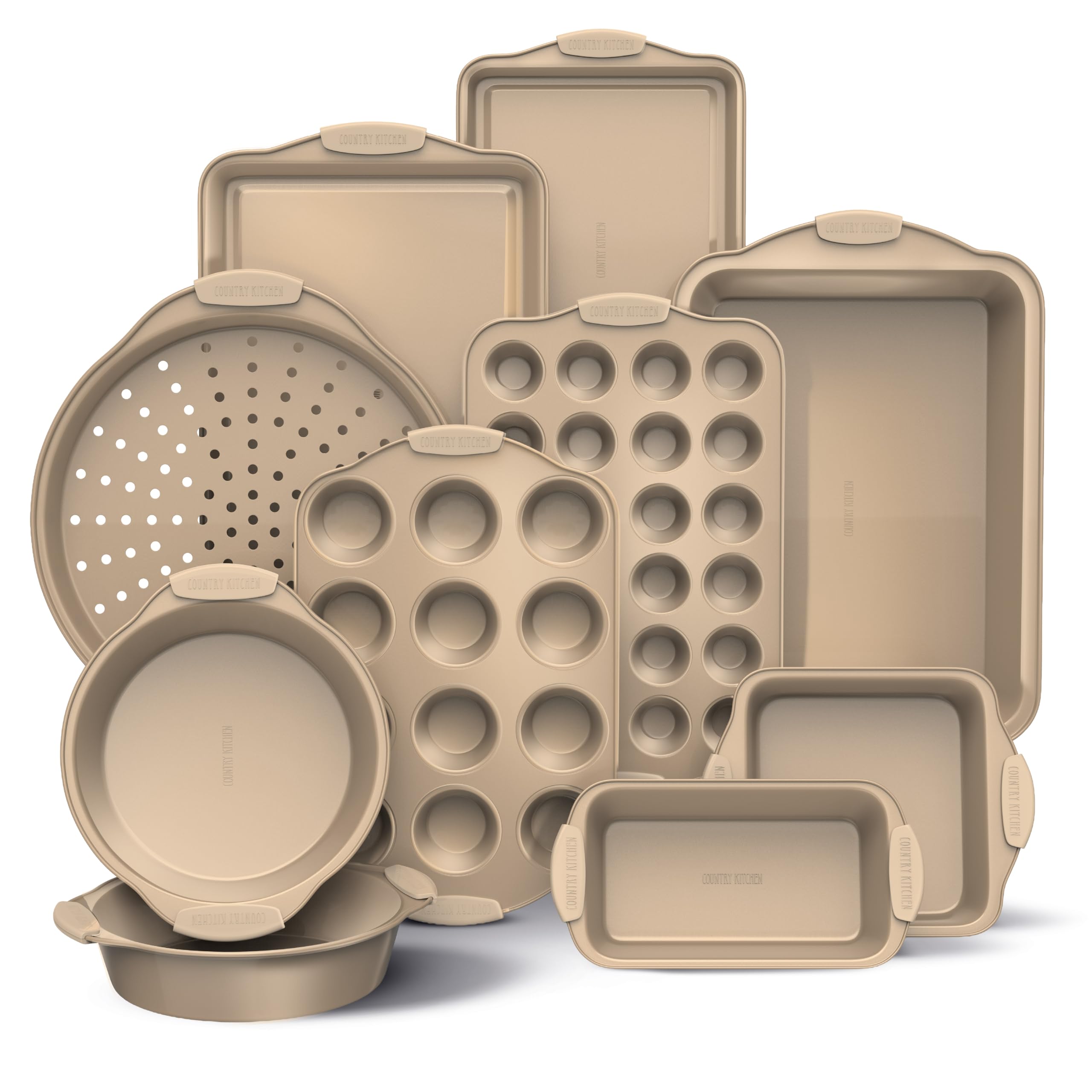 Country Kitchen Nonstick Stackable Bakeware Set - Heavy Duty, Durable, Easy Release Baking Set, Gold, 10 Pcs Image