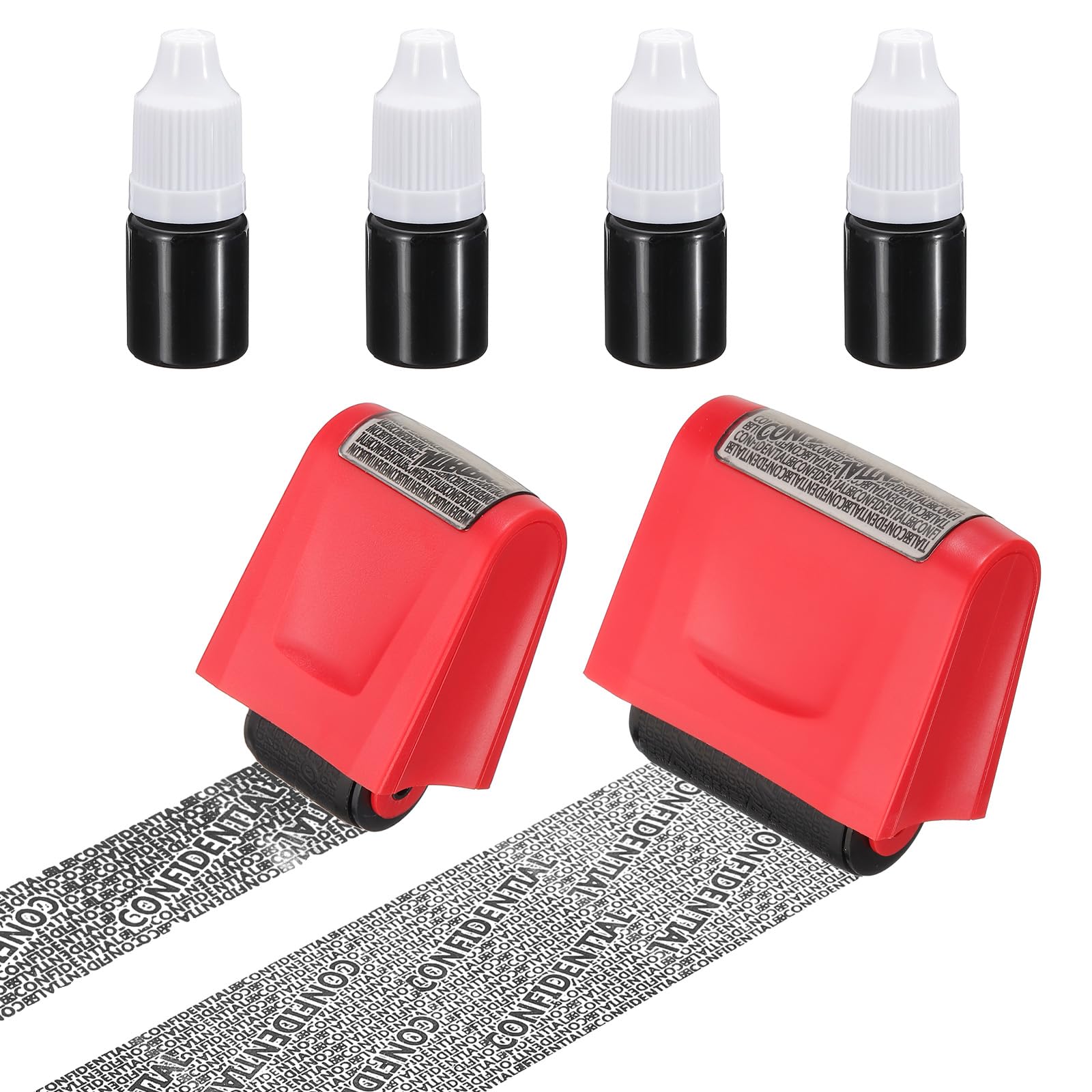 PATIKIL Identity Theft Protection Roller Stamp, 2Pcs 0.7/1.7" Confidential Roller Stamp Privacy ID Police Stamp Roller for Security ID Address with 4Pcs Refills, Red