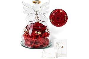 Otuo Preserved Flower Rose Gift in Glass of Angel, 【Small Size】 Eternal Flower Rose Present for Mothers Day, Angel Rose Gifts for Her, Grandma, Wife, Girlfriend (Red)